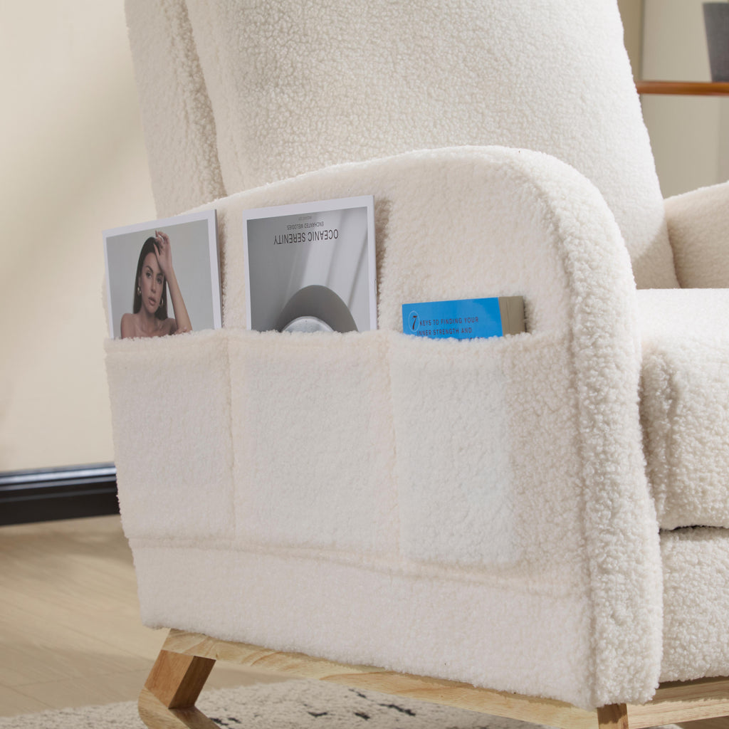 Upholstered Nursery Rocking Chair with Footrest and Side Pocket – image 21