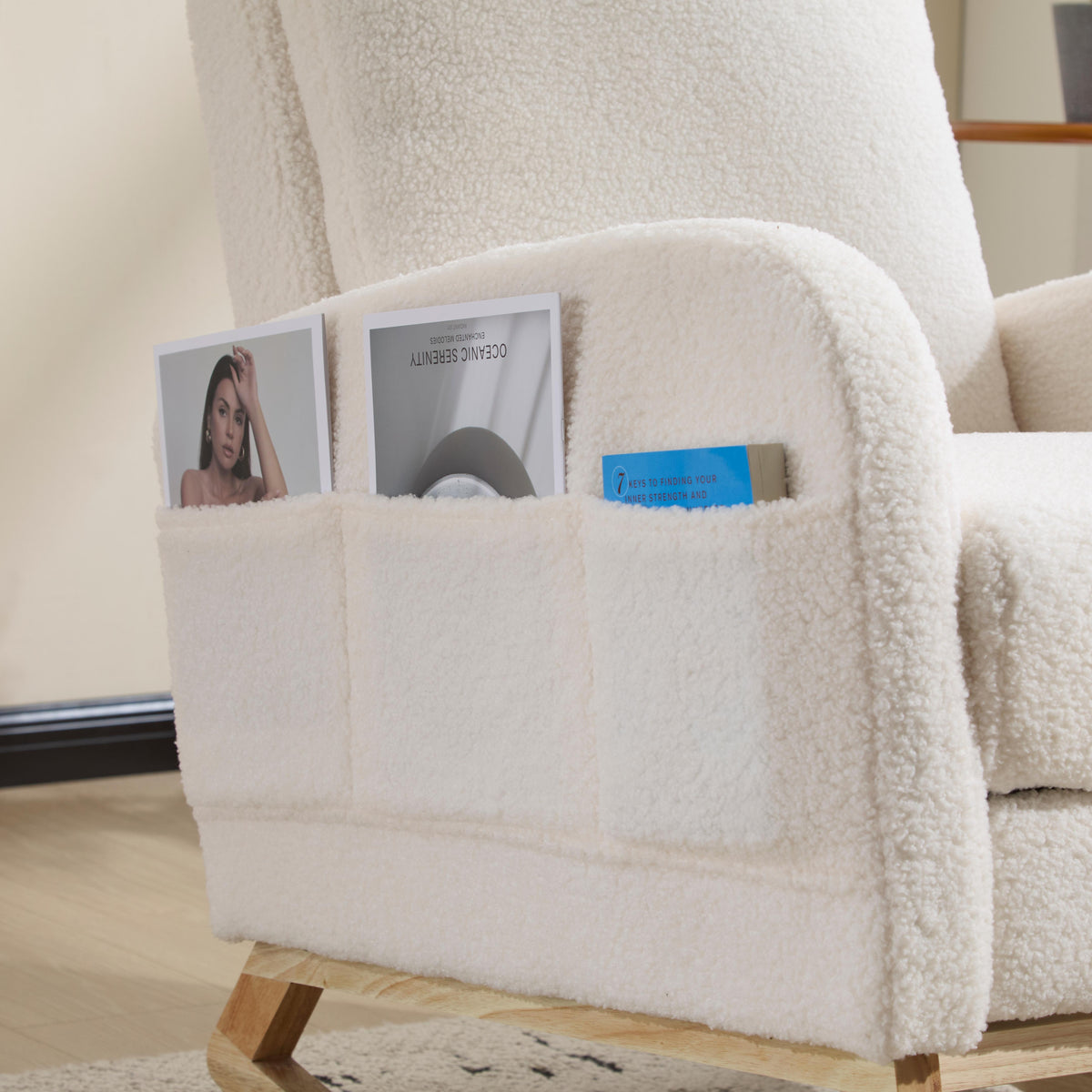 Upholstered Nursery Rocking Chair with Footrest and Side Pocket – image 21
