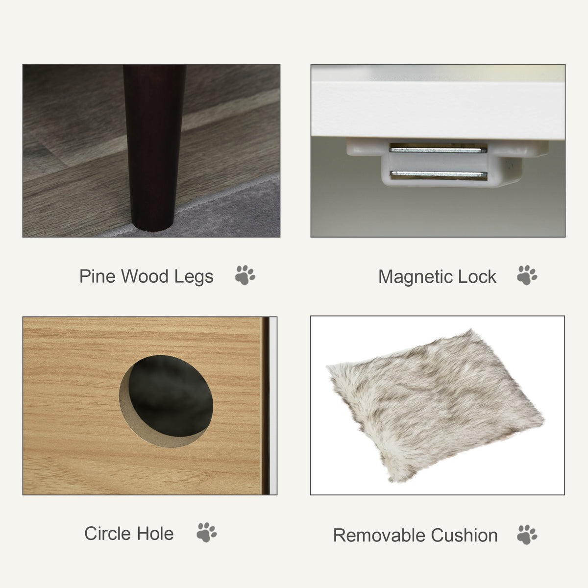 Wooden Cat House Side Table with Soft Cushion and Raised Legs – image 7
