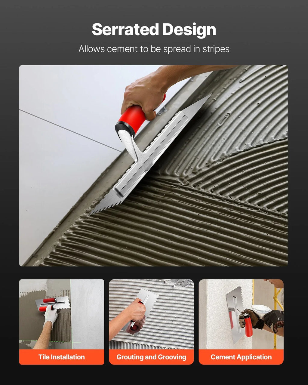 Square Notch Tile Trowel – 10.9 x 4.4 in Stainless Steel – image 2