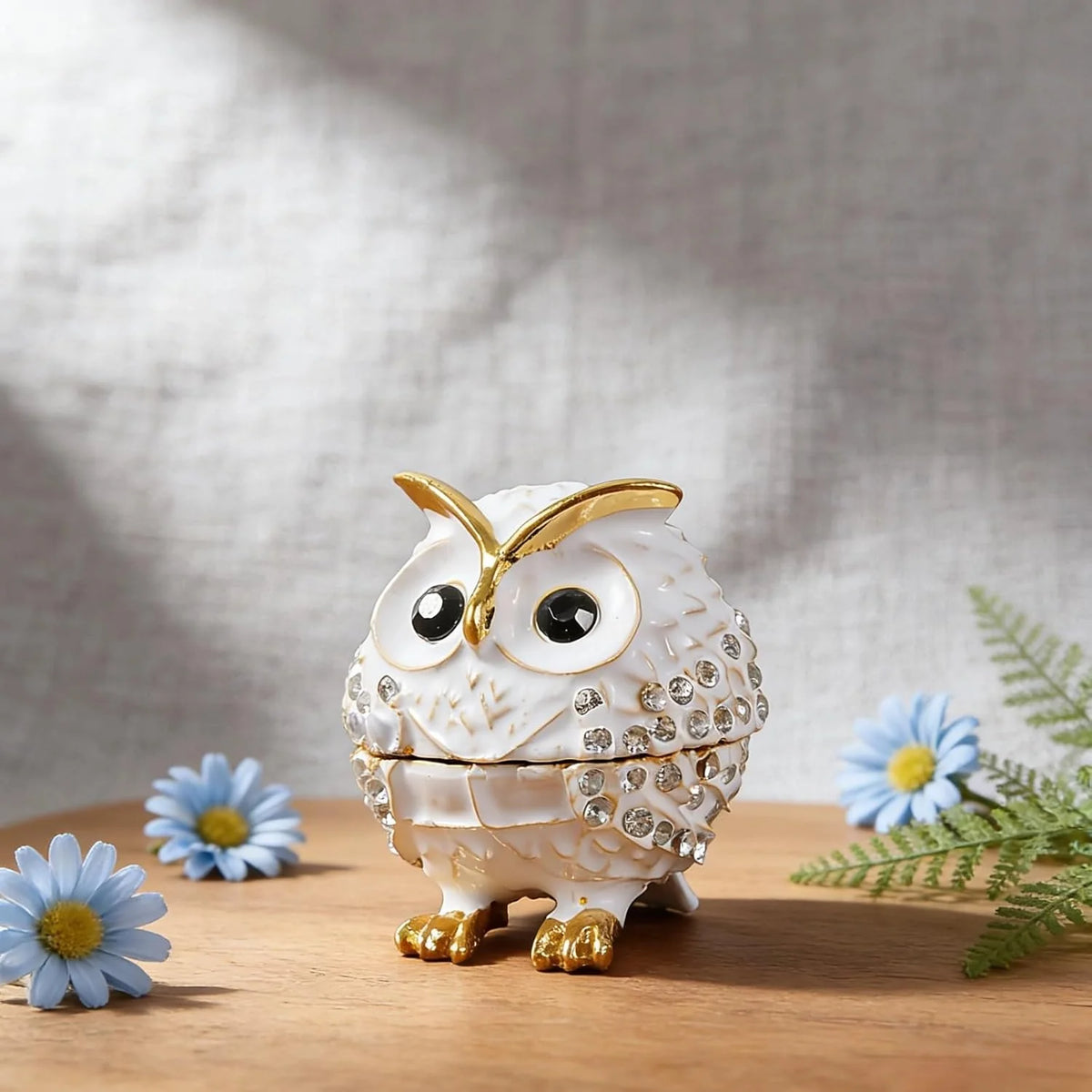Owl Trinket Box – Hand Painted Enamel Jewelry Box with Rhinestones – image 5