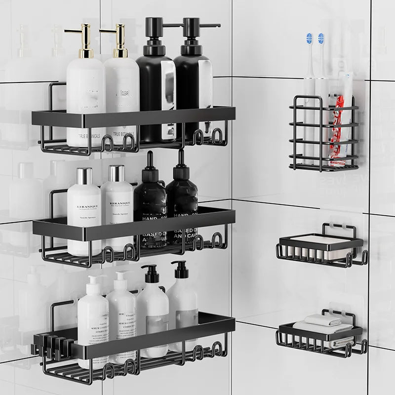Adhesive Shower Caddy Shelves - 6 Pack Black Metal, No Drilling – image 16