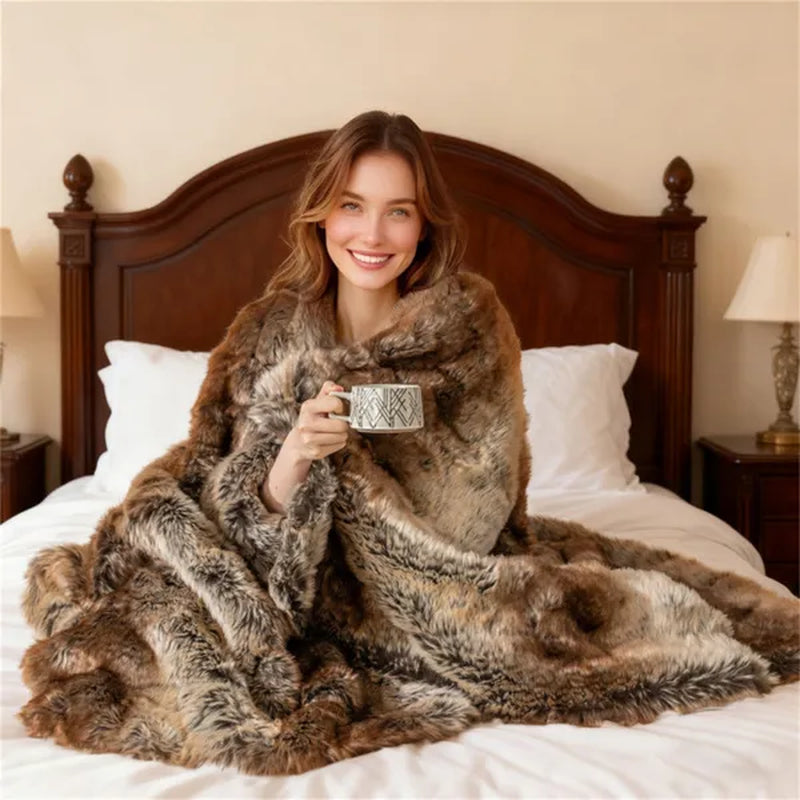 Faux Raccoon Fur Throw Blanket 60 x 80 In, Mink-Lined, Coffee – image 7