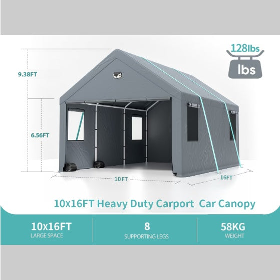 Portable Carport – 10x16 ft Heavy Duty Car Canopy Garage Tent