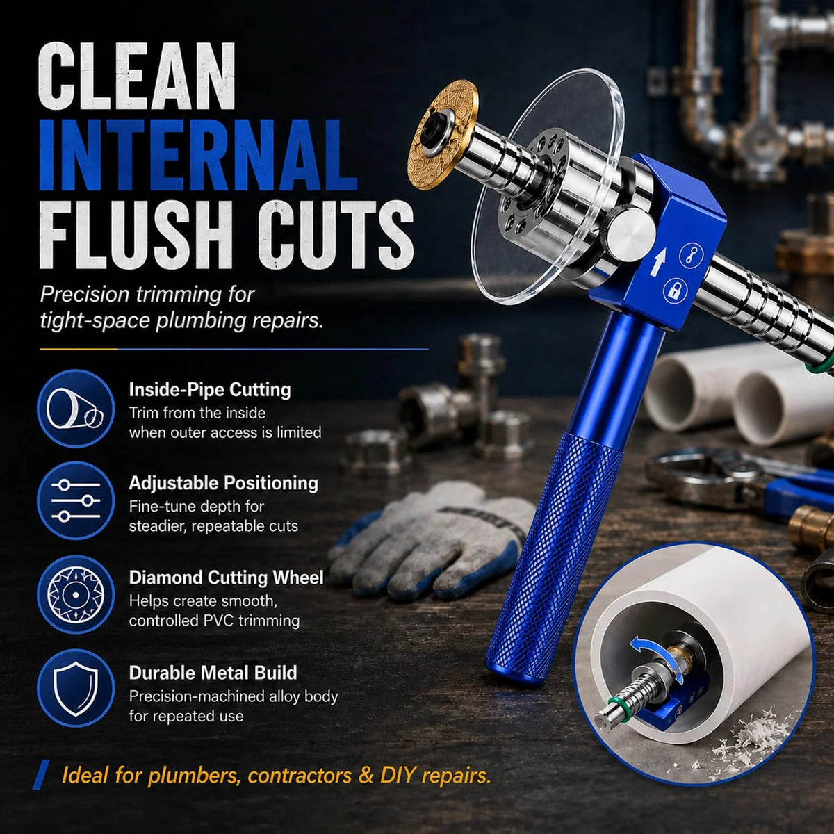 PVC Internal Pipe Cutter, 1-1/4 in Drill-Powered Inside Cutter – image 2
