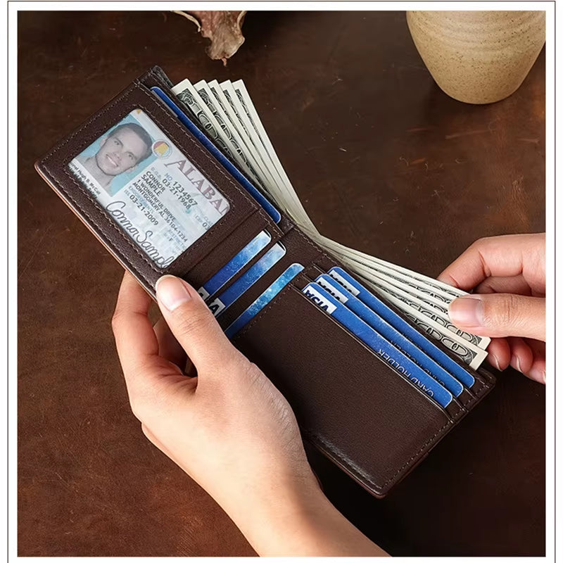 Crazy Horse Leather Bifold Wallet for Men, Full Grain Cowhide – image 4