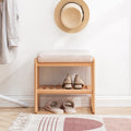 Solid Beech Wood Shoe Bench with Cushion, 2-Tier Entryway Seat – image 1