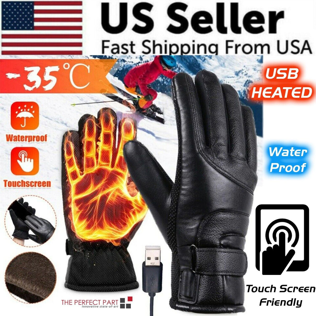 USB Heated Gloves – Touchscreen Windproof Winter Hand Warmers