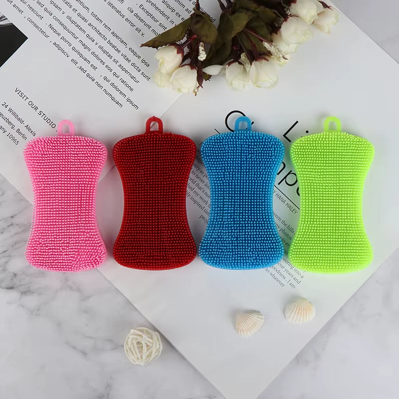 Silicone Dish Scrubber Brush - Pot, Pan & Produce Cleaning Sponge