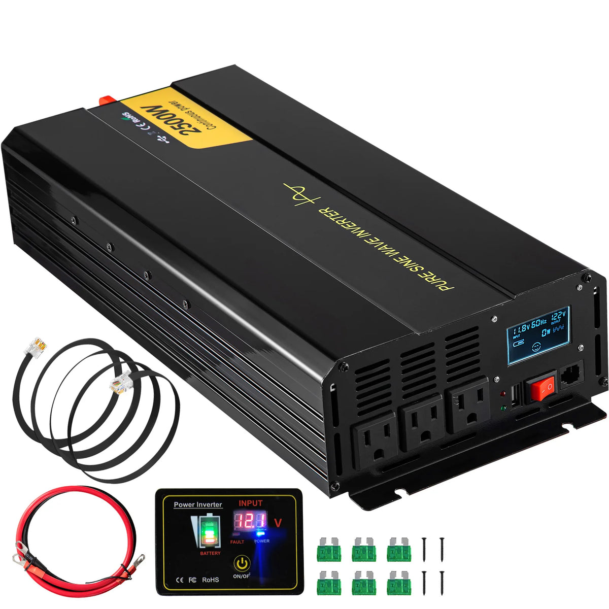 Pure Sine Wave Power Inverter 2500W – 12V DC to 120V AC with Remote – image 9