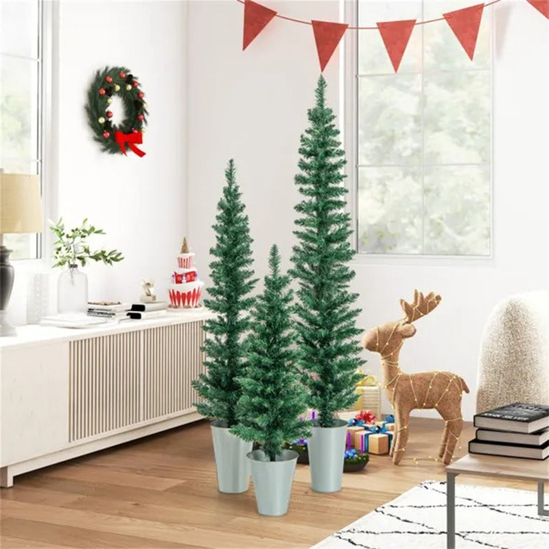 Potted Artificial Christmas Trees Set of 3 Porch Decor – image 5