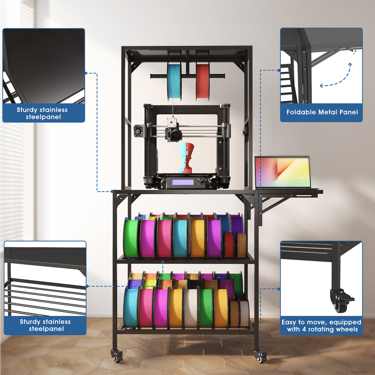 Heavy Duty 3D Printer Workbench with T-Shaped Filament Spool Rack – image 6