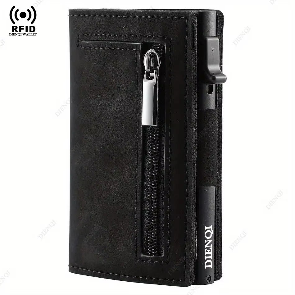 Pop-Up Card Holder Wallet, RFID Blocking Aluminum and Leather