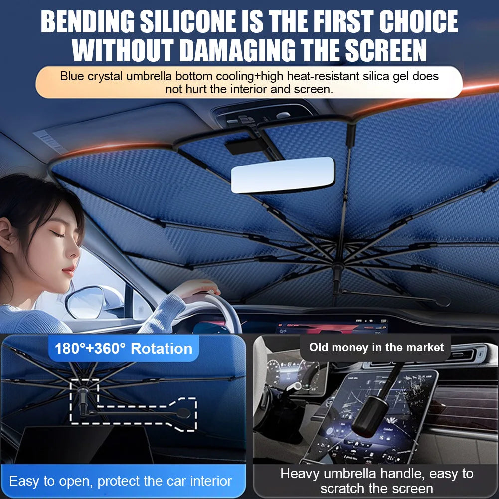 Foldable Car Windshield Sun Shade Umbrella - 360° Bendable Handle – image 4
