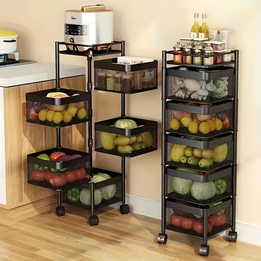 5-Tier Rotating Kitchen Storage Rack with Wheels