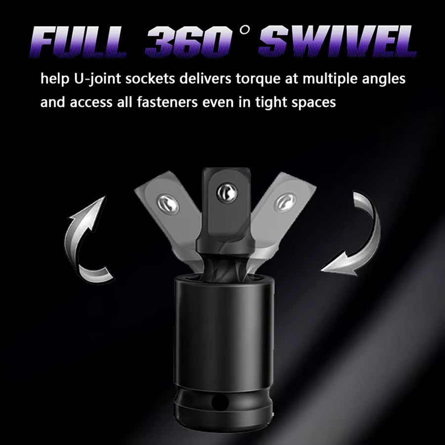 Universal Joint Socket Set, 3 Piece Swivel Impact 1/4, 3/8, 1/2 In – image 3