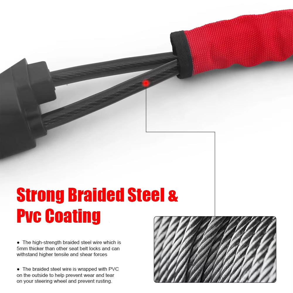 Steering Wheel Lock – Seat Belt Anchor Anti-Theft Cable Lock – image 5