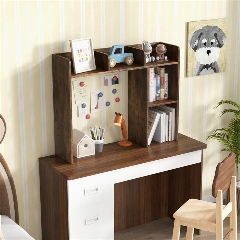 Desktop Bookshelf Desk Hutch for 27 in Monitor, Brown – image 10
