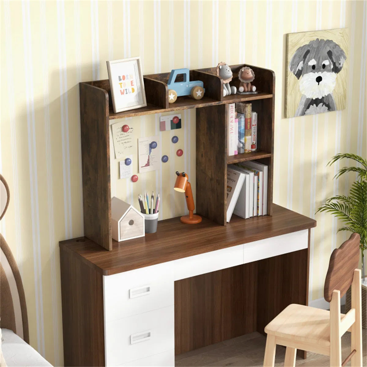 Desktop Bookshelf Desk Hutch for 27 in Monitor, Brown – image 10