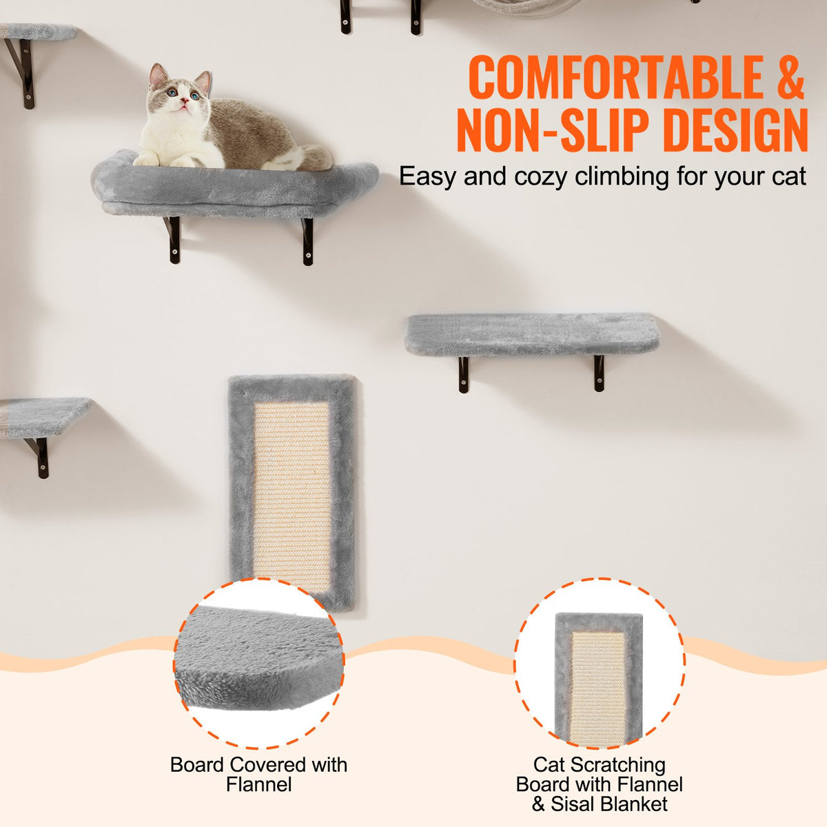 Wall Mounted Cat Shelf Set of 6 with Hammock and Sofa