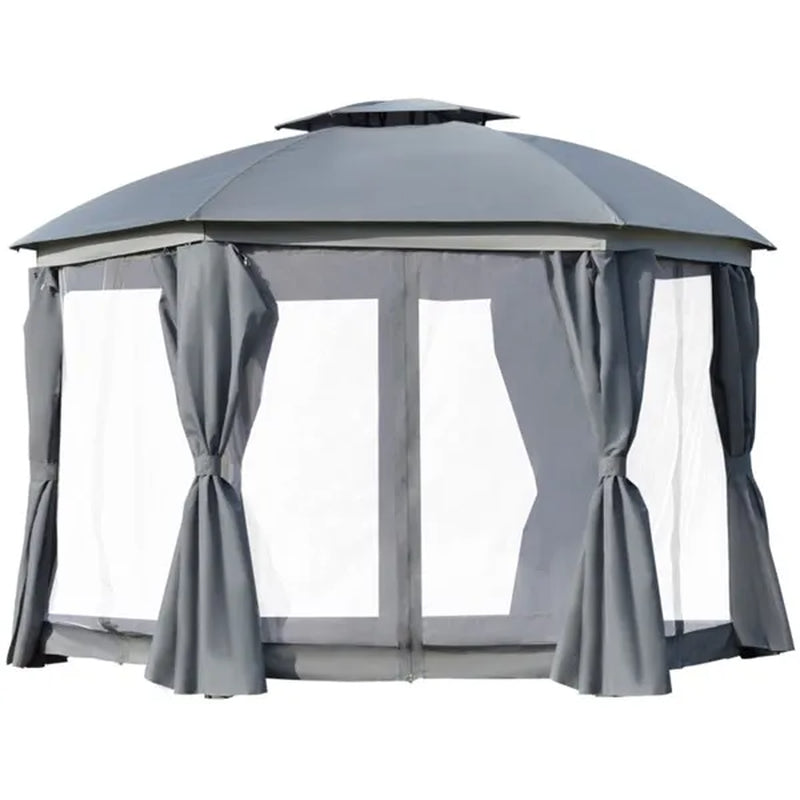 12 ft Round Dome Gazebo with Double Roof, Netting and Curtains – image 1