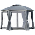 12 ft Round Dome Gazebo with Double Roof, Netting and Curtains – image 1