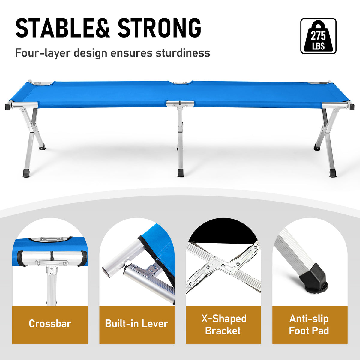 Aluminum Folding Camping Cot with Carry Bag, Blue – image 9