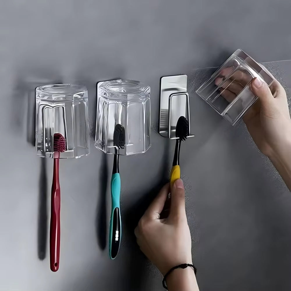 Toothbrush Cup Holder - Wall-Mounted Stainless Steel, No Drilling – image 4
