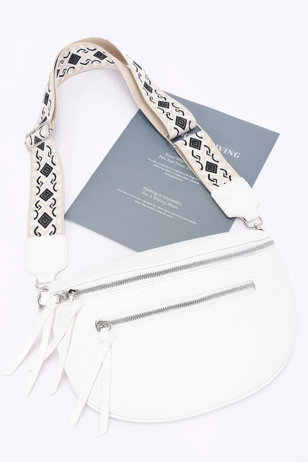 Crossbody Belt Bag – Faux Leather Zip Waist Bag, White – image 11