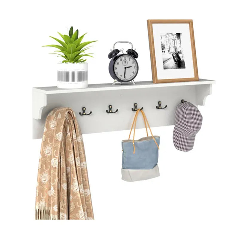 Coat Rack Wall Mount with Shelf, 6 Hooks, 31.5 Inch White – image 2