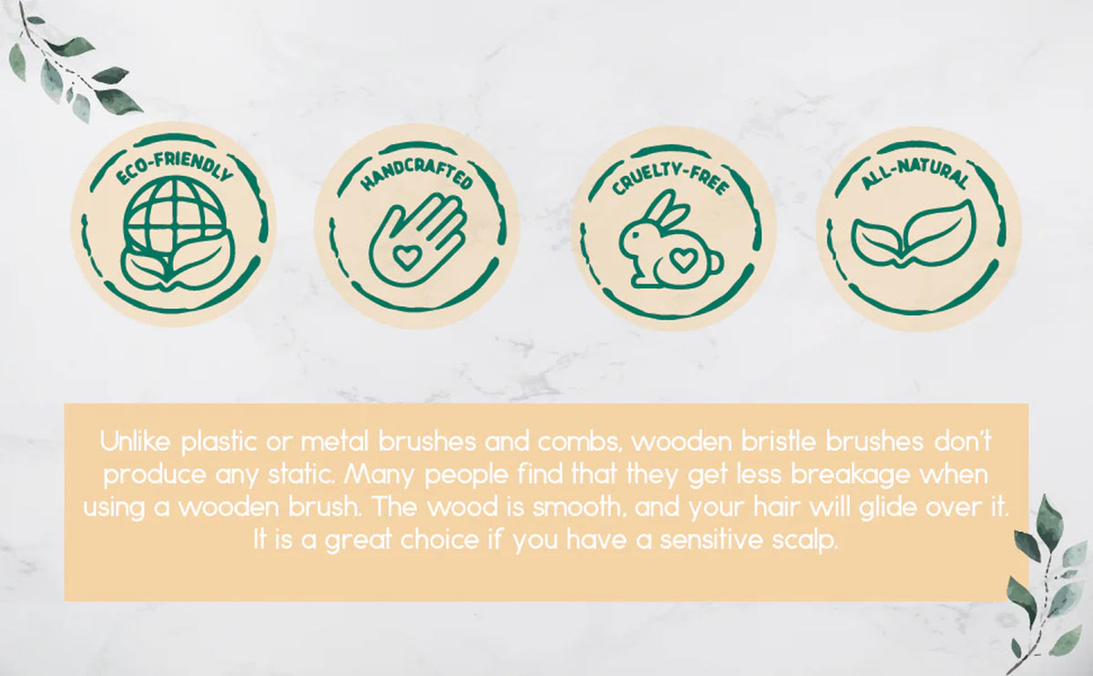 Bamboo Detangling Hair Brush, Wooden Bristle Scalp Massage Brush – image 5