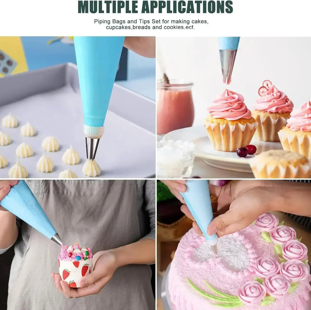 Cake Decorating Piping Bag Set - 12 Stainless Tips, Reusable Bags – image 4
