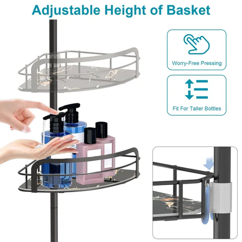 Shower Caddy, Corner Tension Pole with 4 Adjustable Shelves – image 5