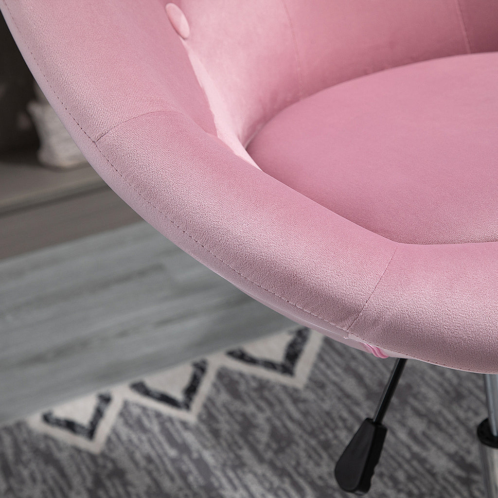 Pink Tufted Swivel Vanity Chair with Chrome Base, Height Adjustable – image 8