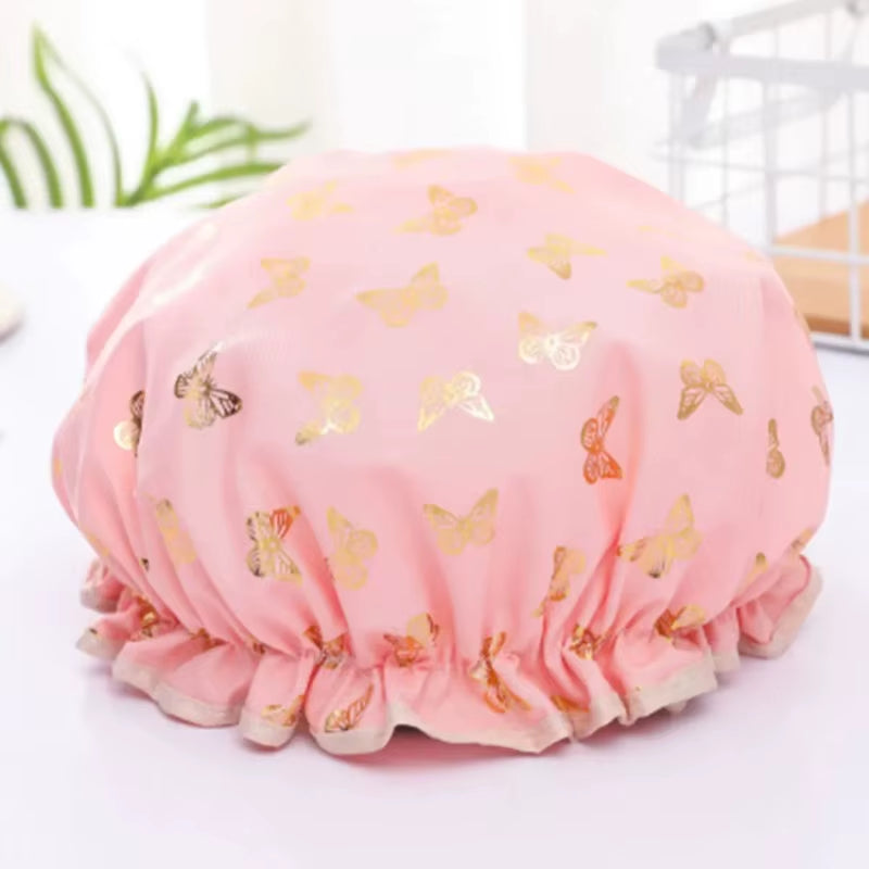 Shower Cap Double Layer Waterproof with Gold Print – image 5