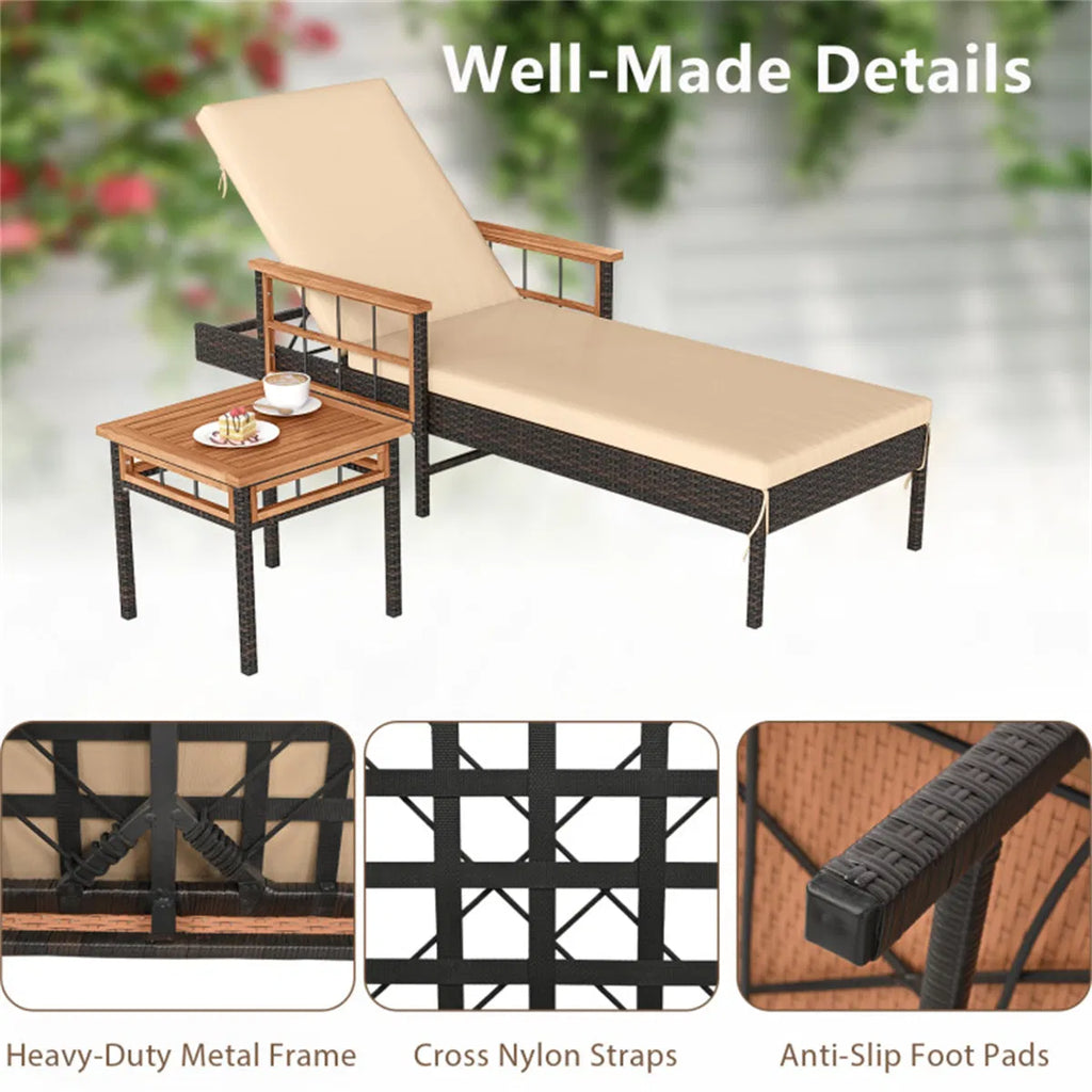 Rattan Chaise Lounge with Side Table, 79 in Adjustable Recliner – image 6