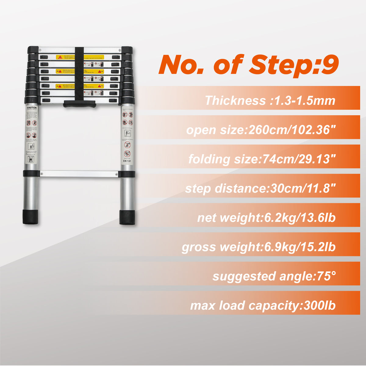 Telescoping Ladder 8.5 ft, Aluminum Extension Ladder 300 lb – image 5