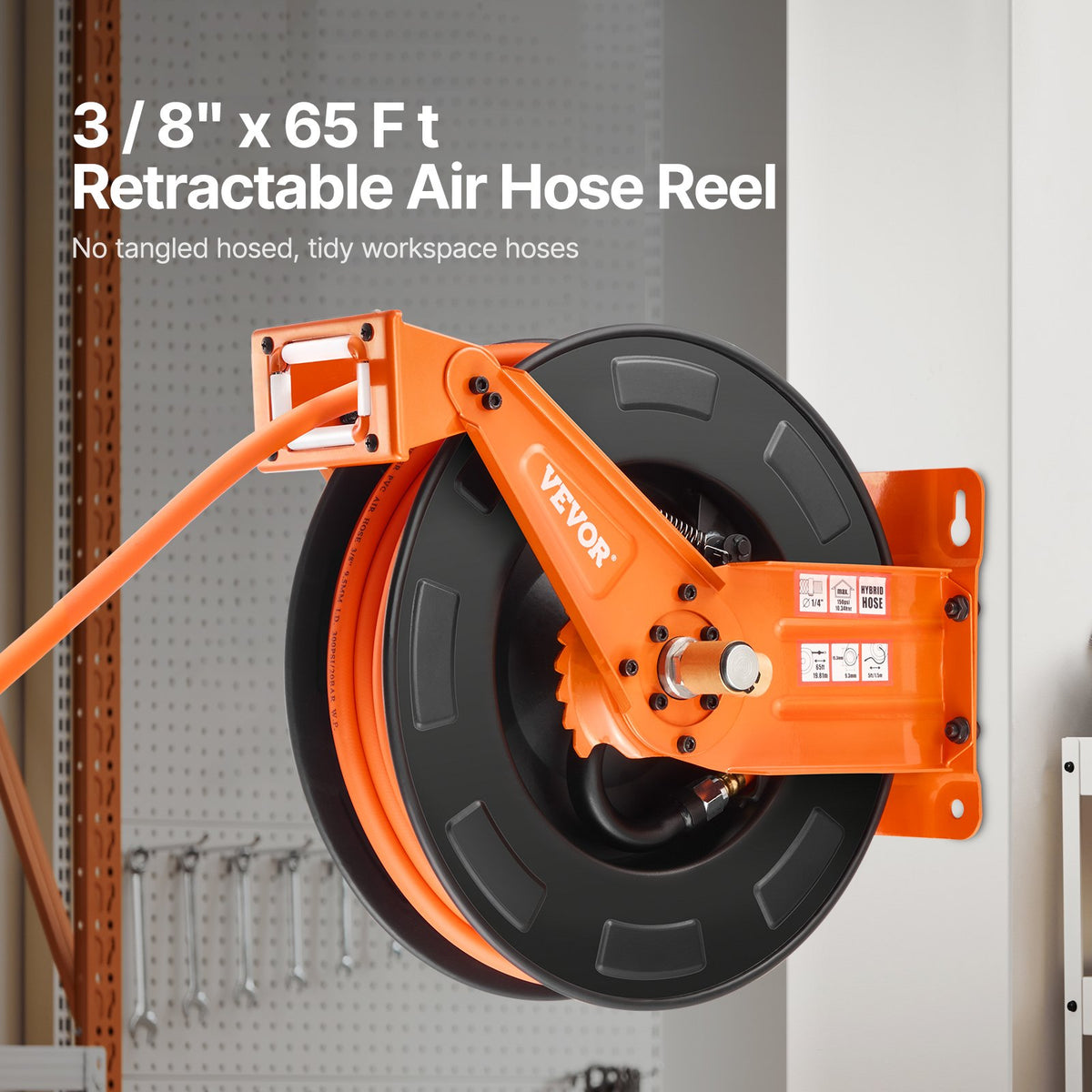 Retractable Air Hose Reel 3/8 In x 65 Ft Dual Arm Wall Ceiling Mount – image 2