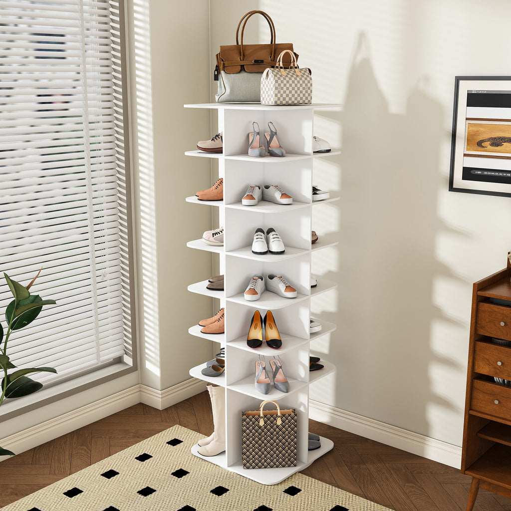Rotating Shoe Rack Tower, 7-Tier 360° Spinning Organizer, White