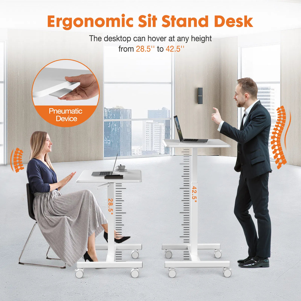 Pneumatic Rolling Laptop Cart, Height Adjustable 28.5-42.5 Inch – image 3