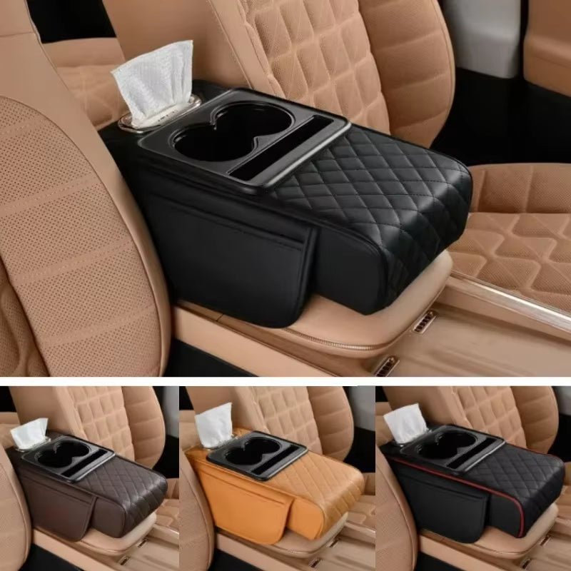 Car Armrest Cushion Riser with Storage Pockets and Tissue Holder – image 2