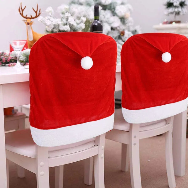 Santa Hat Christmas Chair Covers Set of 4 Red Dining Chair Back – image 1