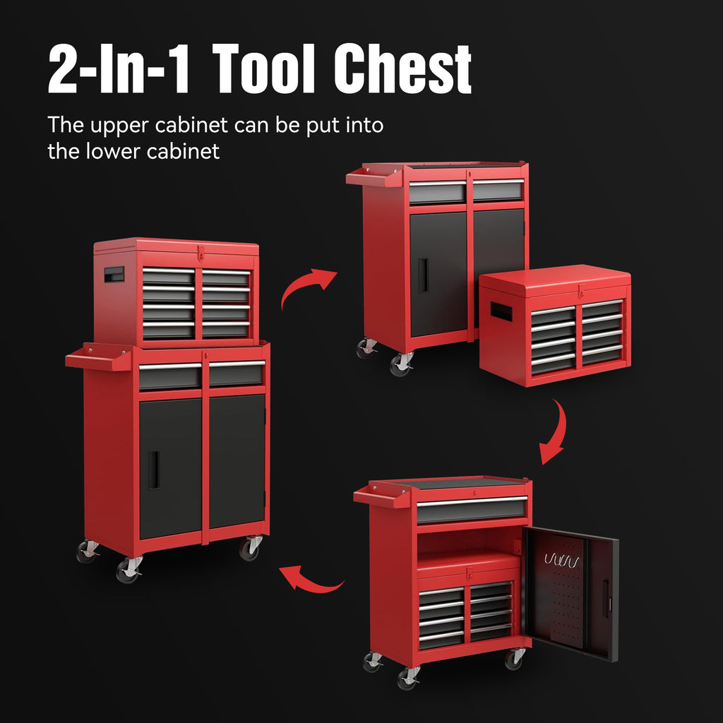 Rolling Tool Chest, 5-Drawer Steel Cabinet with Detachable Top Box – image 2