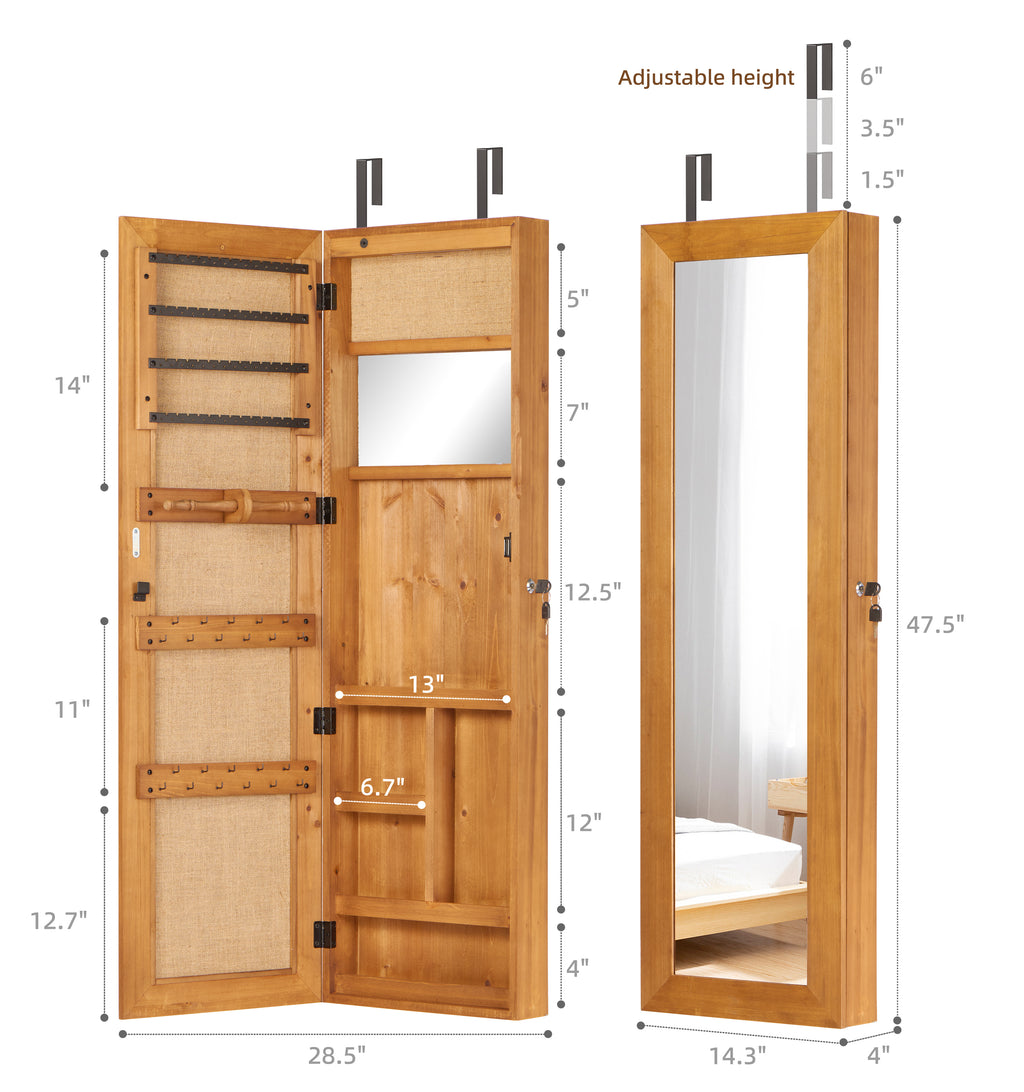 Solid Fir Wood Over-Door Jewelry Cabinet with Full Length Mirror – image 3