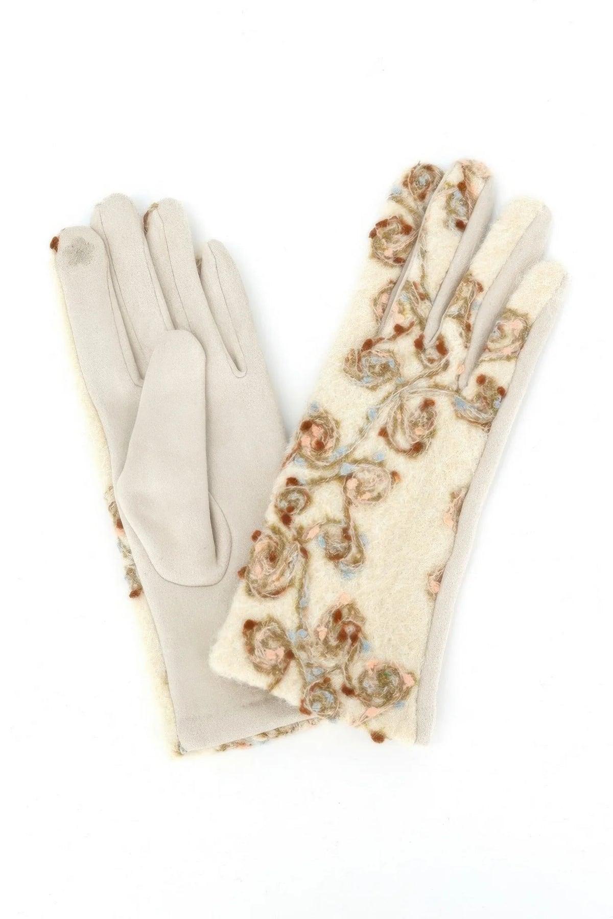 Floral Embroidered Touchscreen Gloves – Suede-Lined Winter Gloves – image 3