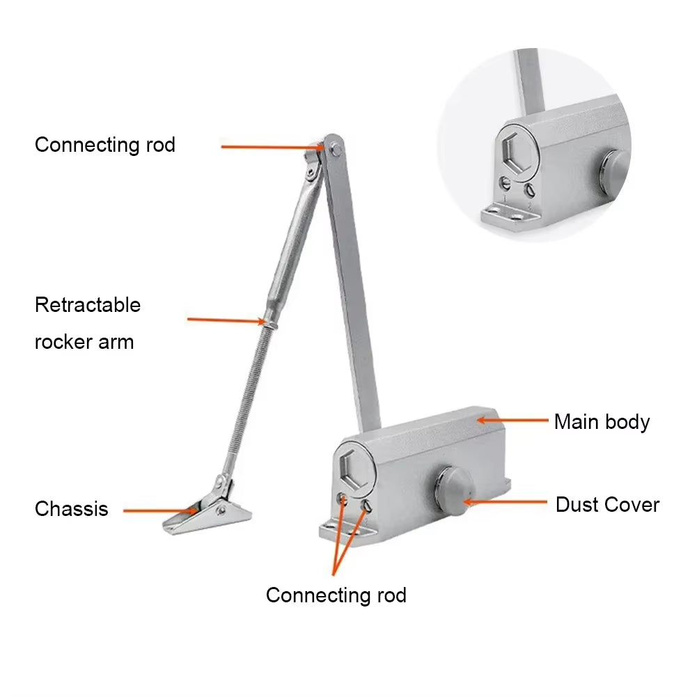 Hydraulic Automatic Door Closer for 88–132 lb Doors, Adjustable Speed – image 6