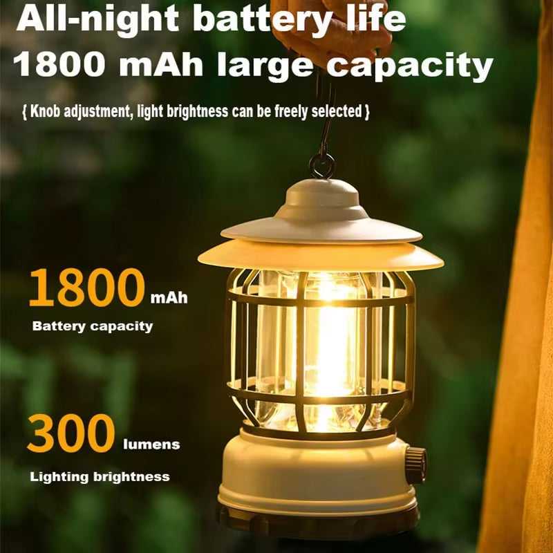 Camping Lantern - Vintage Rechargeable LED Tent Light, 300 Lumens
