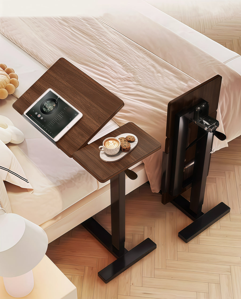 Rolling Overbed Laptop Desk with Tilting Top, Walnut Finish – image 1
