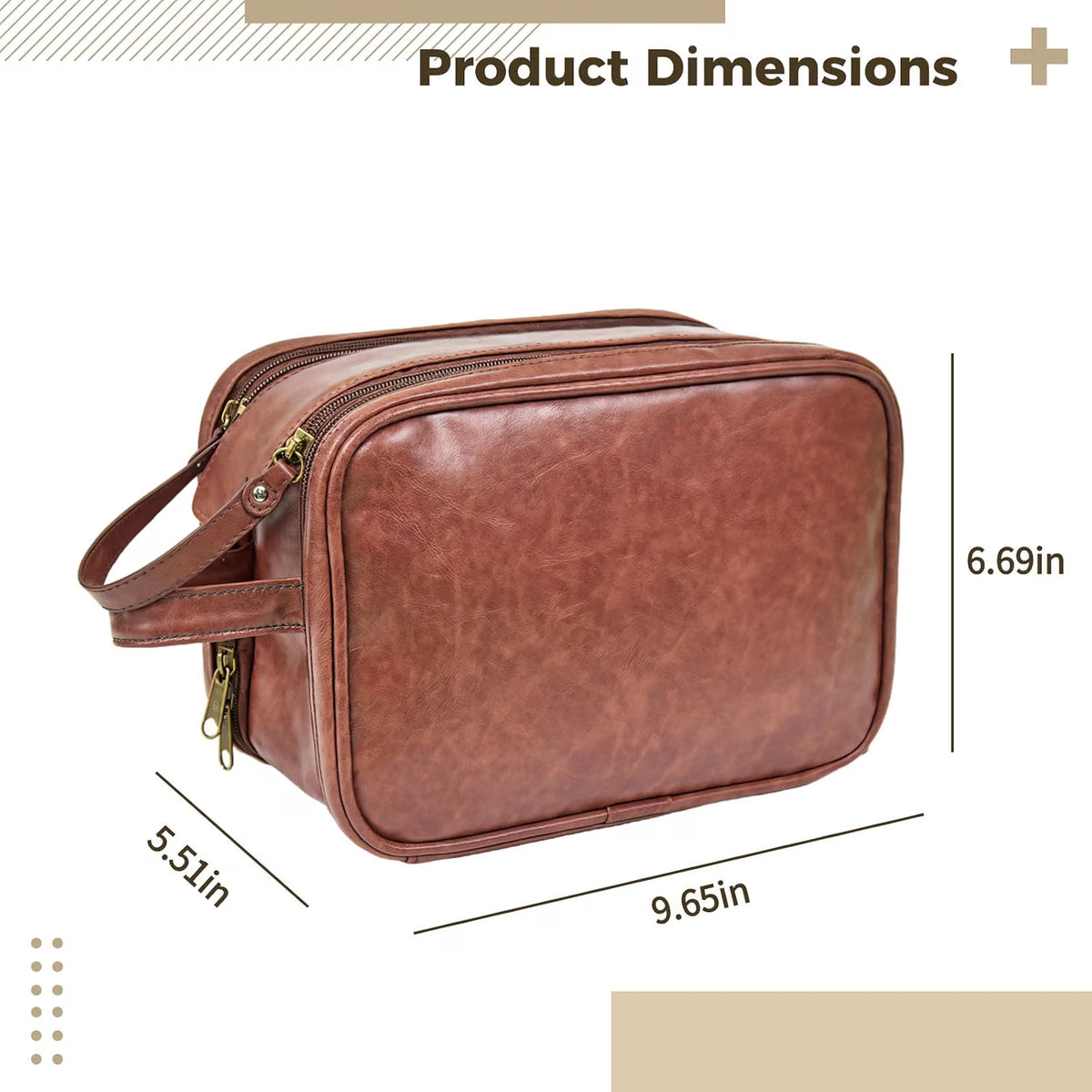 Men's Toiletry Bag, Brown PU Leather Hanging Dopp Kit – image 3