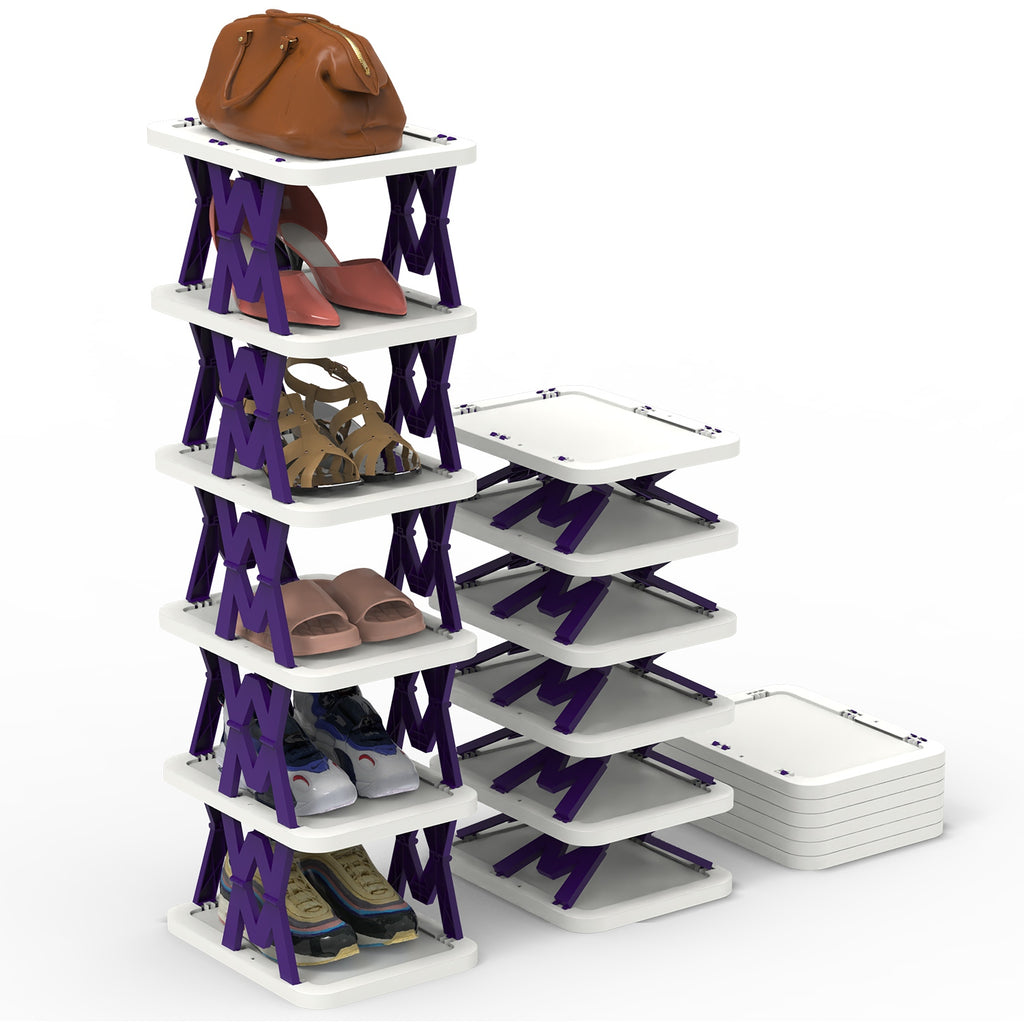 6 Tier Foldable Shoe Rack Vertical Shoe Organizer Narrow Shoe Rack for Small Spaces Space Saving Free Standing for Corner Entryway Hallway Bedroom 2 Color Options
